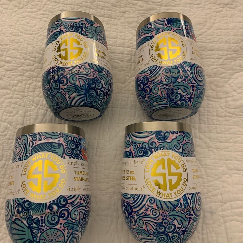 4 -Simply Southern 12 oz. tumblers SWIRLY pattern